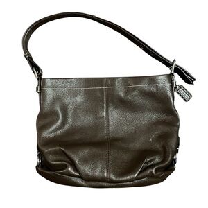 Coach brown leather hobo bag with light purple interior!